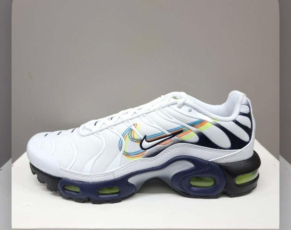 Nike Air Max Plus Layered Swoosh DV7140-100 White/Volt/Blue size 4.5Y/ 6 WMNS
